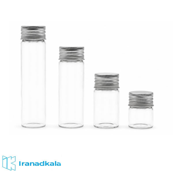 ظرف شیشه ای در پیچ فلزی
